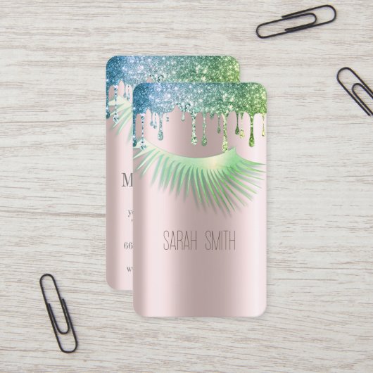 Carte De Visite Eyelashes de Parties scintillant Rose Golde élégan (Devant/Arrière en situation)