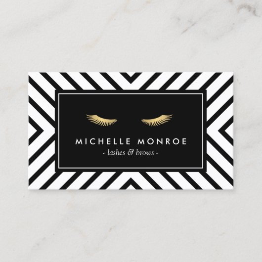 Carte De Visite Eyelashes dorés avec Motif noir et blanc mod (Devant)