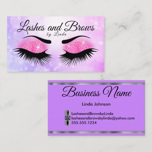 Carte De Visite Eyelashes et bouillons - Parties scintillant viole (Devant / Derrière)