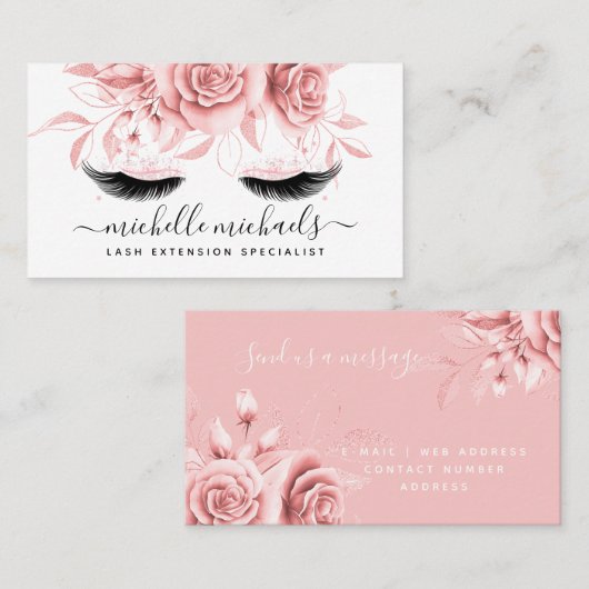 Carte De Visite Eyelashes Flore Rose simple (Devant / Derrière)