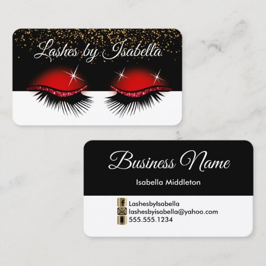 Carte De Visite Eyelashes - Parties scintillant rouge (Devant / Derrière)