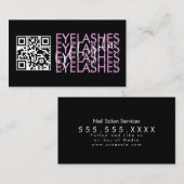Carte De Visite Eyelashes Salon QR Code Pink Black Script (Devant / Derrière)