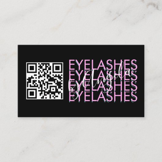 Carte De Visite Eyelashes Salon QR Code Pink Black Script (Devant)