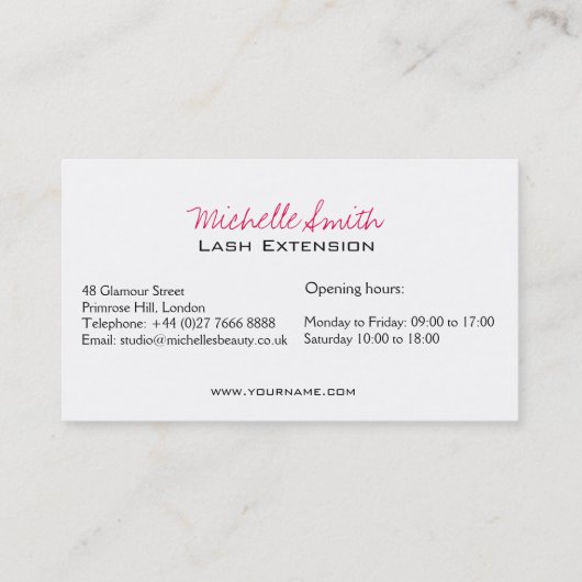 Carte De Visite Eyelashes sourcils sourds Maquillage permanent Art (Dos)