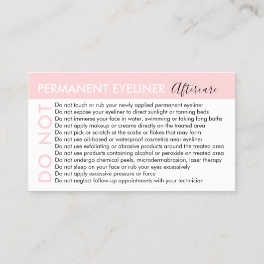 Carte De Visite Eyeliner Permanent Éviter Conseils Après-Soin (Dos)
