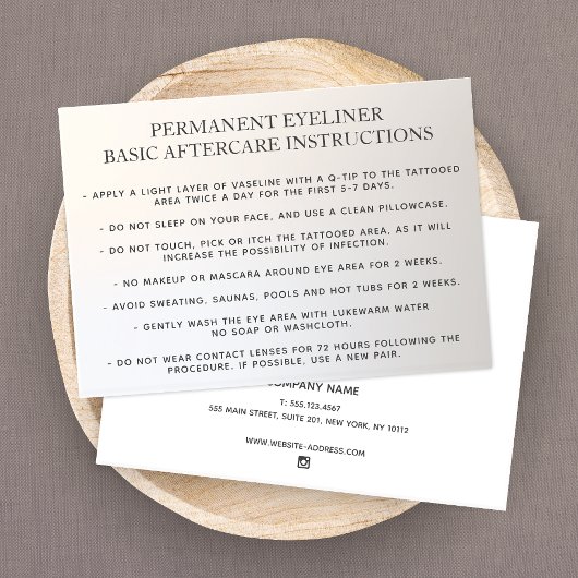 Carte De Visite Eyeliner permanent Instructions postérieures de ba