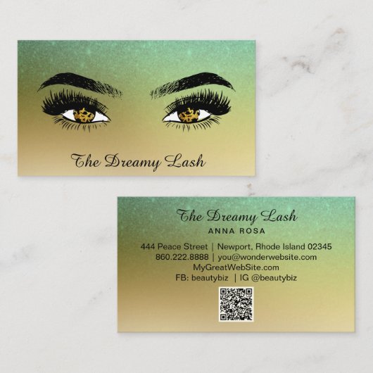 Carte De Visite *~* Eyes Parties scintillant or Lashes QR Brows Ex (Devant / Derrière)