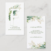 Carte De Visite F Lettre Monogramme Or Vert Feuille Élégant (Devant / Derrière)