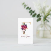 Carte De Visite F Monogramme Bourgogne Fleurs rouges et Faux Gold (Debout devant)