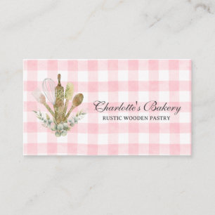 Carte De Visite Fabricant de gâteaux de boulangerie Gingham rose