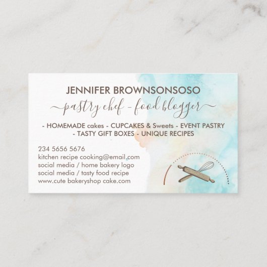 Carte De Visite Fabriquant de gâteaux Bleu Jaune Cercle Baker (Dos)