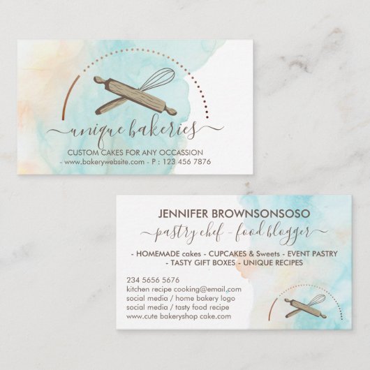 Carte De Visite Fabriquant de gâteaux Bleu Jaune Cercle Baker (Devant / Derrière)