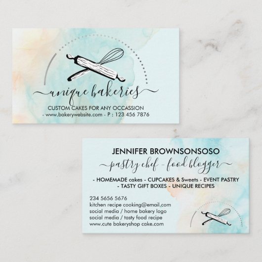 Carte De Visite Fabriquant de gâteaux de boulangerie jaune vert (Devant / Derrière)