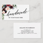 Carte De Visite Fabriqué à la main floral d'aquarelle de Bourgogne (Devant / Derrière)