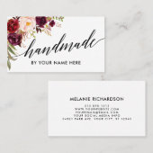 Carte De Visite Fabriqué à la main floral de Bourgogne d'aquarelle (Devant / Derrière)