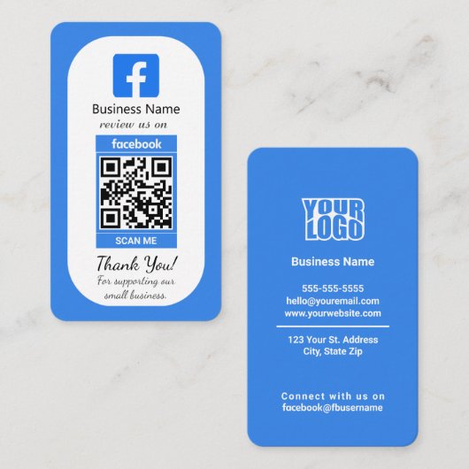 Carte de visite Facebook bleu avec code QR (Devant / Derrière)