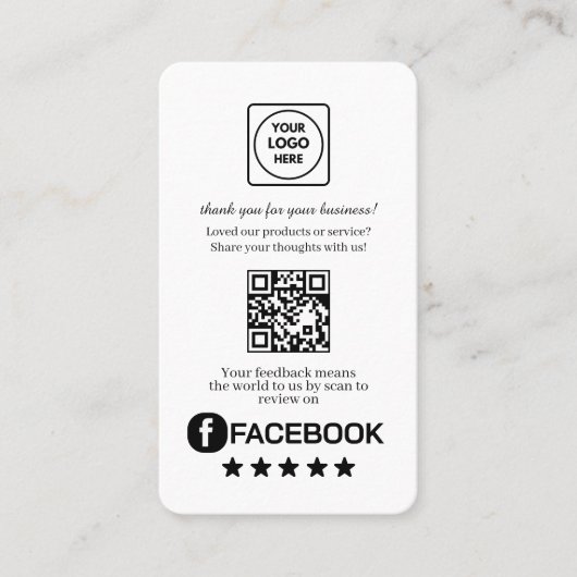 Carte De Visite Facebook QR | Custom Business Review Feedback Link (Devant)