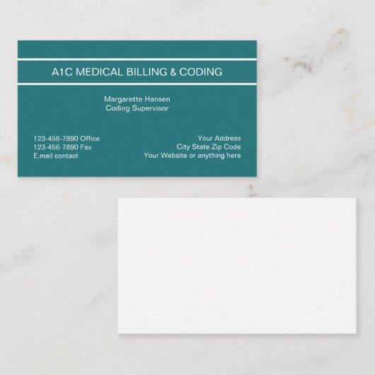 Carte De Visite Facturation Et Codage Médicales Modernes (Devant / Derrière)