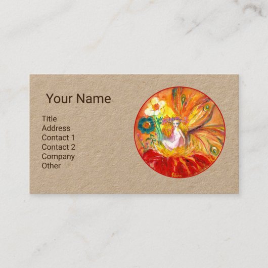Carte De Visite FAIRY OF FLOWWERS MONOGRAM Red Yelllow Kraft Papie (Devant)