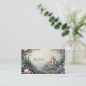 Carte De Visite Fairytale Castle Floral Purple Mountain Valley (Debout devant)