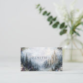 Carte De Visite Fairytale Castle Misty Forest Floral Landscape (Debout devant)