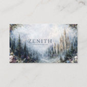 Carte De Visite Fairytale Castle Misty Forest Floral Landscape (Devant)