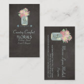 Carte De Visite Faisceaux de tableau noir Rose Rustic Mason Jar Fl (Devant / Derrière)