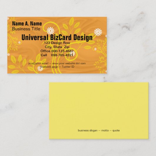 Carte De Visite Faisée rétro et jaune sur orange (Devant / Derrière)