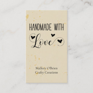 Carte De Visite Fait à la main avec amour cœur calligraphie blé or