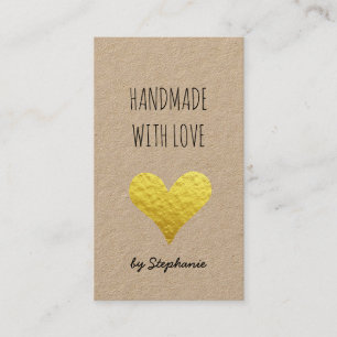 Carte De Visite Fait à la main avec amour Cœur en or Papier kraf