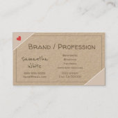 Carte De Visite Fait À La Main Avec Coeurs D'Amour Plutôt Rustique (Dos)