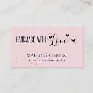Carte De Visite Fait main avec amour Calligraphie cœur Rose et Or