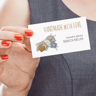Carte De Visite Fait main avec amour fil Craft blanc