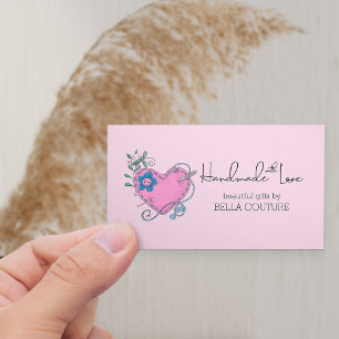 Carte De Visite Fait main avec amour Mignon cœur rose de campagne