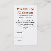 Carte de visite fait sur commande de fleuriste de (Dos)