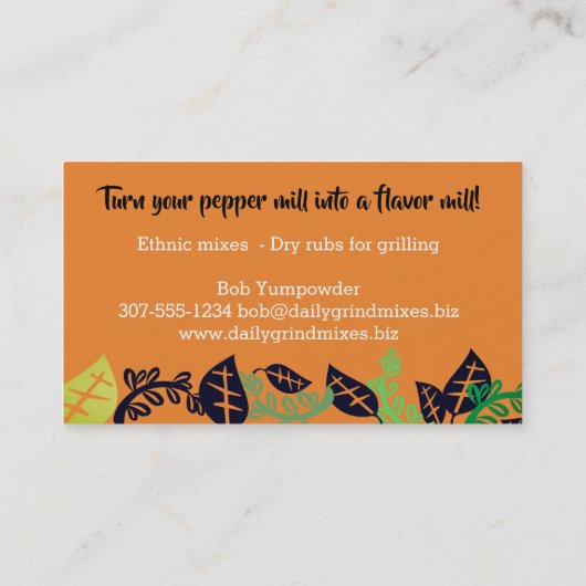 Carte de visite fait sur commande d'épice d'herbe (Dos)