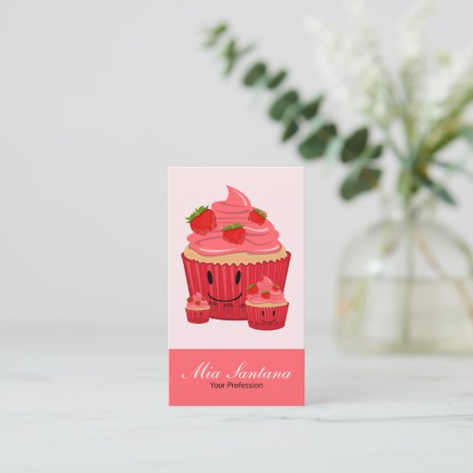 Carte De Visite Famille Cupcake aux fraises (Debout devant)