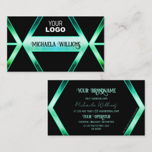 Carte De Visite Fancy Black Shimmery Turquoise Motif avec Logo Mod