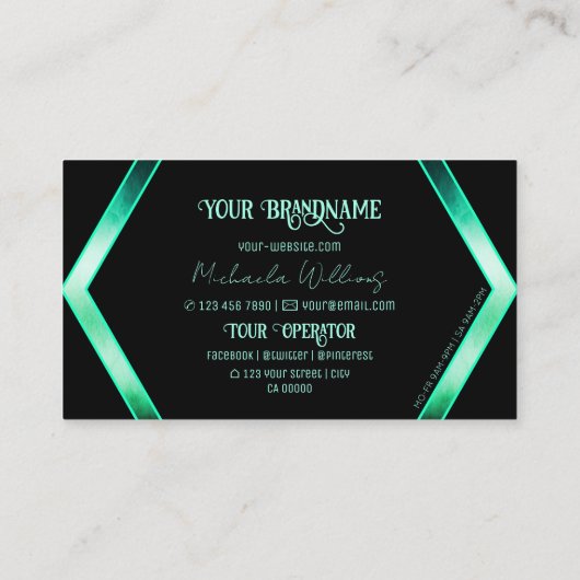 Carte De Visite Fancy Black Shimmery Turquoise Motif avec Logo Mod (Dos)