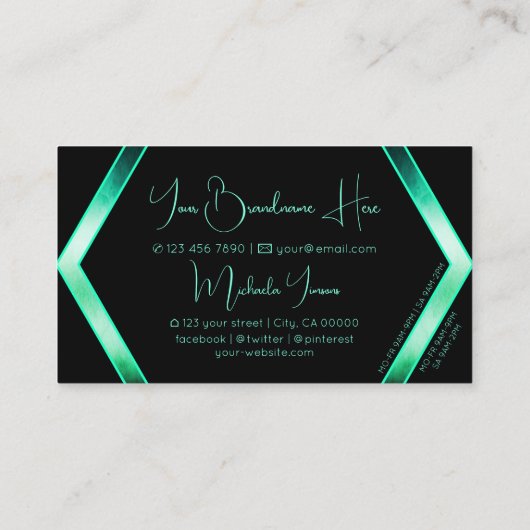 Carte De Visite Fancy Black Shimmery Turquoise Motif avec Monogram (Dos)