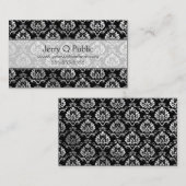 Carte De Visite Fancy Black Silver Damask (Devant / Derrière)