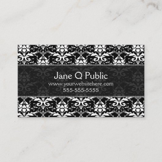 Carte De Visite Fancy Black White Damask (Devant)
