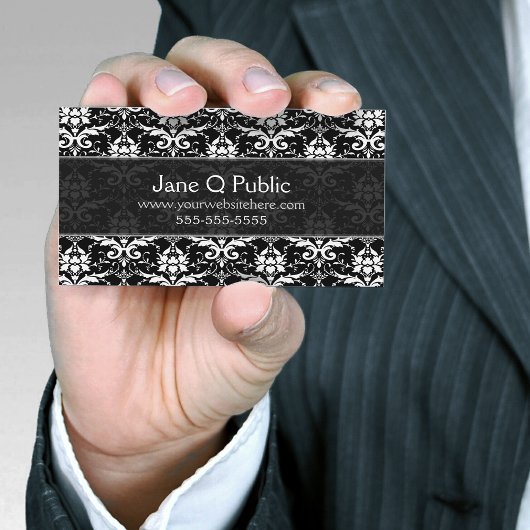 Carte De Visite Fancy Black White Damask