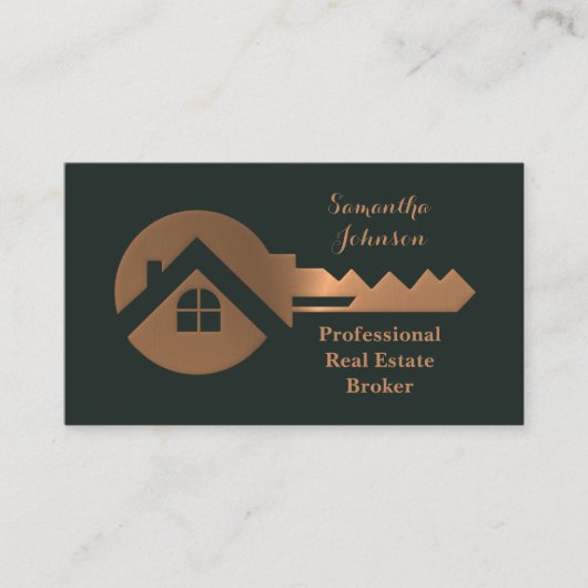 Carte de visite Fancy Cuivre Key Real Estate Broke (Devant)
