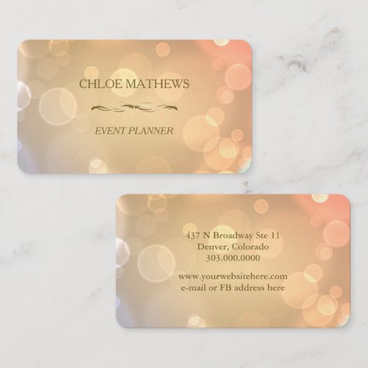Carte De Visite Fancy Gold Bokeh Professional (Devant / Derrière)