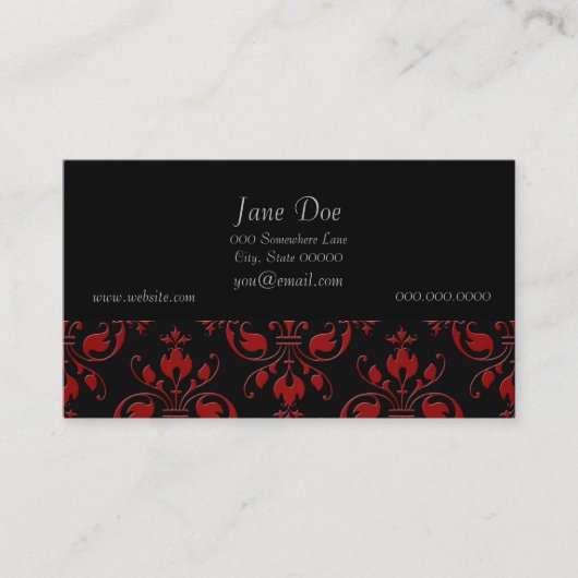 Carte De Visite Fancy rouge et noir Damas (Devant)