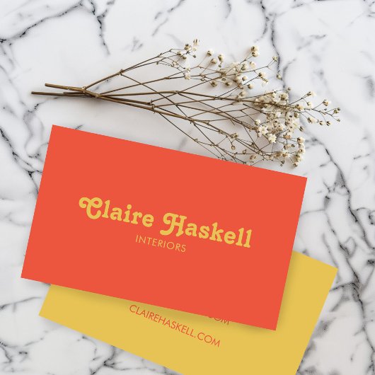 Carte De Visite Fancy Script moutarde Jaune Tomate Chic Minimal