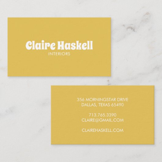 Carte De Visite Fancy Script Mustard Jaune Blanc Chic Minimal (Devant / Derrière)