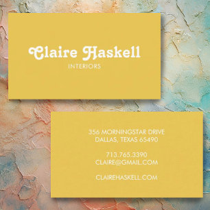 Carte De Visite Fancy Script Mustard Jaune Blanc Chic Minimal