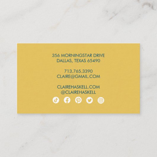 Carte De Visite Fancy Script Mustard Jaune Chic Minimal Social (Dos)